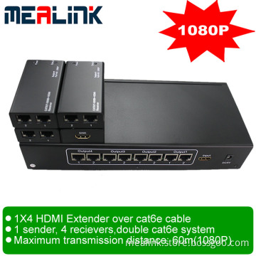 1X4 Over Cat6e Cable HDMI Extender (support 3D, 1080P)